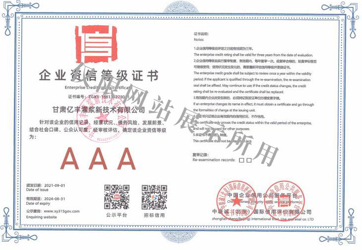 企业资信籍级证书